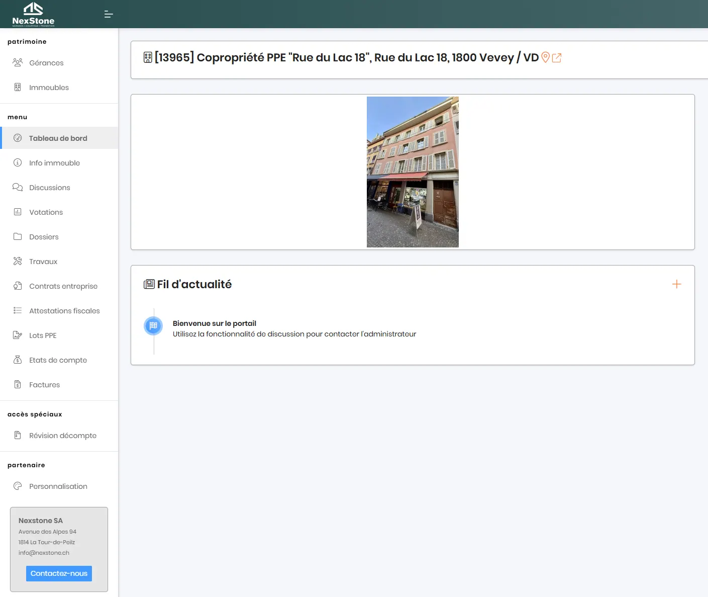 Condominium dashboard in the Nexstone co-owner portal